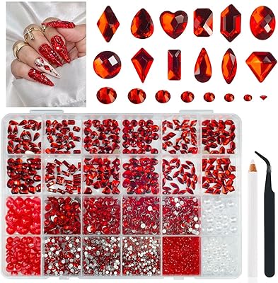 6010 pièces de strass rouges pour ongles 300 formes multiples rouge