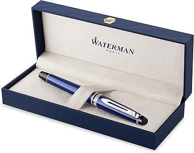 Stylo à bille waterman expert | bleu avec garniture chromée | plume fine