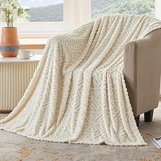 Couverture polaire jacquard beautix (50" x 60", beige) pour canapé, lit et canapé