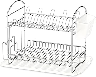 Égouttoir à vaisselle en métal à 2 niveaux simple houseware avec égouttoir, chromé