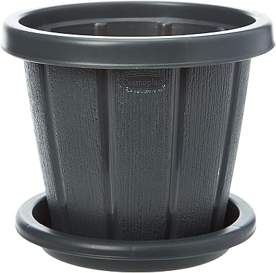 Pot de fleur rond en plastique et bois cosmoplast - 6 pouces