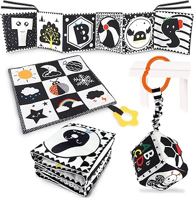 3 pièces jouets pour bébé à contraste élevé noir et blanc 0-3 mois