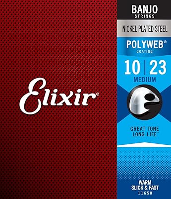Cordes elixir banjo avec revêtement web poly, moyen (.010-.023)