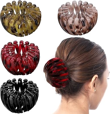 4 pièces anneaux à cheveux rétractables géométriques vintage, pinces à nid d'oiseau extensibles