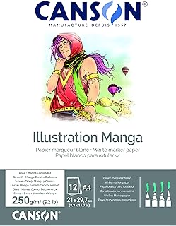 Papier à dessin canson illustration 250 g/m2, texture lisse, couleur blanc élevé, bloc