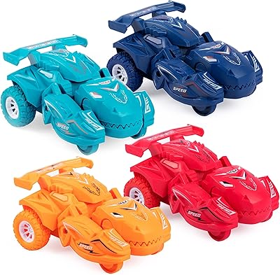 Siosi 4 pièces de jouets de dinosaures, jouets de voiture de dinosaure transformables