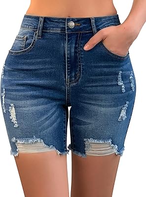Short en jean taille haute déchiré d'été décontracté pour femme, extensible, effiloché, ourlet