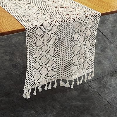 Chemin de table vintage en macramé au crochet en lin de style ferme