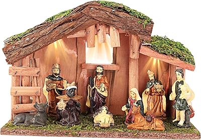 Crèches de noël d'intérieur en bois avec lumière led - ensemble de noël