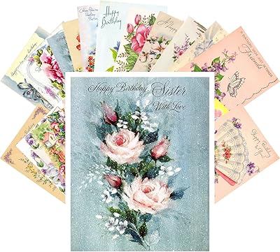 Cartes de vœux vintage joyeux anniversaire 24 pièces fleurs et roses, paquet