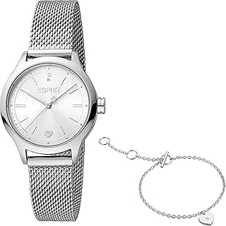 Montre à quartz analogique pour femme, cadran argenté, argent, es1l330m0035set, argent, bracelet