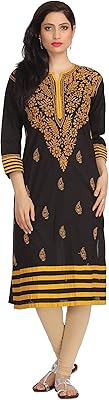 Tunique longue kurti indienne en coton chikankari brodée à la main pour femme