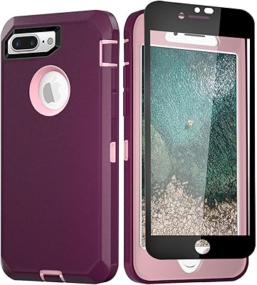 Coque pour iphone 8 plus et 7 de 55 pouces avec protecteur d'écran