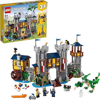 Jouet de château médiéval lego 3-en-1 du créateur à la tour ou au marché 31120, avec squelette, figurine de dragon, 3 figurines et catapulte. Diaytar : Vivez l'expérience du shopping malin