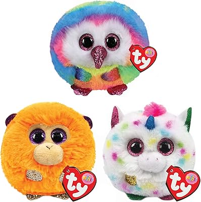 Ty uk ltd puffies peluche douce multipack | owen, noix de coco, harmonie