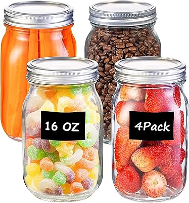 16 oz bocaux mason en verre à large ouverture paquet de 4 avec
