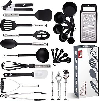 Ensemble d'ustensiles de cuisine 24 pièces en acier inoxydable et nylon