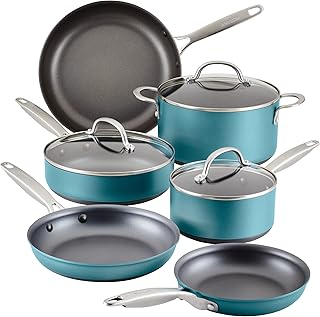 Ensemble de batterie de cuisine et poêles antiadhésives anodisées dures anolon achev, 9
