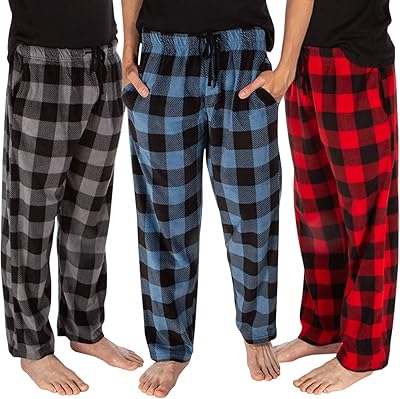 Ensemble pyjama 3 pièces à carreaux pour hommes avec pantalon en polaire douce