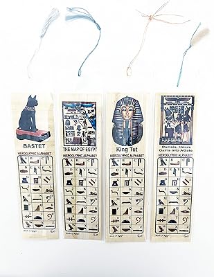 Marque-pages en papyrus égyptien histoire éducative avec hiéroglyphes égyptiens alphabet fabriqué en égypte