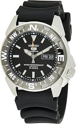 Montre à quartz seiko pour homme avec bracelet en caoutchouc noir 5 automatique