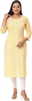 Vihan impex leheriya chemisier kurta imprimé indien décontracté pour femmes de couleur jaune