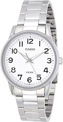 Montre casio pour hommes, affichage blanc, bracelet en acier inoxydable - mtp-1303d-7bvdf
