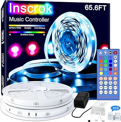 Bandes led bluetooth 20m pour chambre à coucher, bande d'éclairage rvb intérieure, télécommande de synchronisation de musique, bande d'éclairage smd5050 avec adaptateur, ensemble complet. Diaytar : Quand qualité rime avec économie