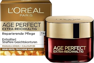 Age perfect crème de jour extra riche pour soin du visage, anti-âge, anti-rides et raffermissante pour peaux matures et très sèches, au miel de manuka et calcium b5 de l'oréal paris, 50 ml. Diaytar : Le discount nouvelle génération au Sénégal