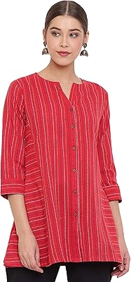 Haut trapèze rouge tissé en coton indien janasya pour femme. Diaytar Sénégal : Innovation digitale et prix attractifs