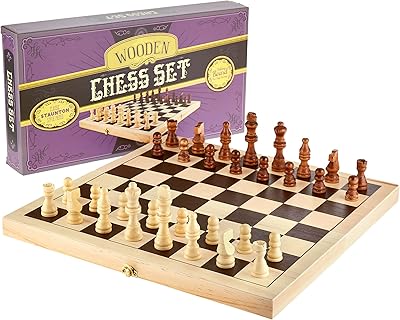 Jeu d'échecs pliant en bois naturel bree bailey avec pièces sculptées