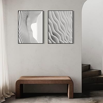 Art mural abstrait sur toile avec un cadre blanc et gris (cadre noir)