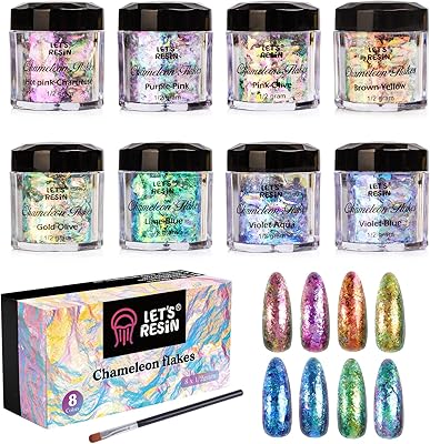 Let's resin caméléon gros flocons résine 8 couleurs poudre-tasses de pigments denses