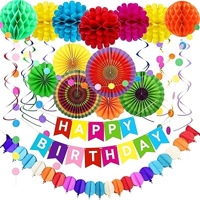 Ensemble de décorations d'anniversaire toroton 28 pièces, bannière joyeux anniversaire, éventails en papier