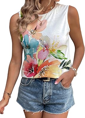 T-shirt sans manches à imprimé floral georglitter pour femme, chemise d'été décontractée à