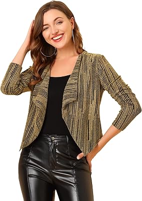 Veste courte brillante à manches longues et ouverte sur le devant pour femme