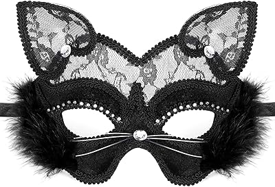 Masque de mascarade en dentelle de conception de chat noir de luxe