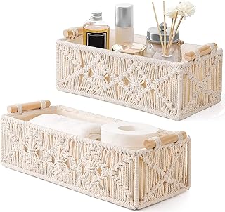 Paniers de rangement bohème en macramé, boîte décorative tissée à la main