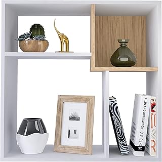 Bibliothèque relevable artley, 4 niches, 3 étagères, organiseur, blanc et bois de chêne