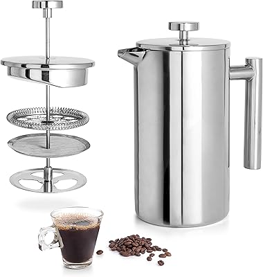 Cafetière à presse française omira, presse à café isolée en acier inoxydable 304