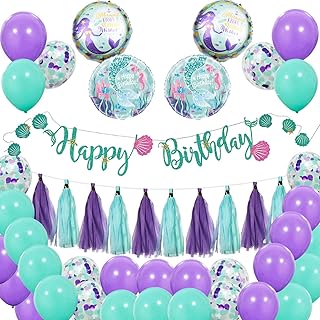 Décorations de fête d'anniversaire sirène pour filles, bannière joyeux anniversaire, fournitures de décorations