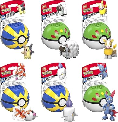 Kit de construction mega construx série pokemon ball 6 pièces, jouets de construction
