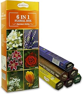 Bâtons d'encens floraux shopkart, lot de 6 encens floraux différents - 120 bâtons, 20 de chaque parfum (floral) idéal pour un moment de prière, de relaxation et de méditation. Diaytar : Le premier choix des acheteurs avisés