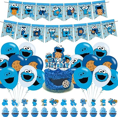Décorations de fête d'anniversaire yonkie cookie monster fournitures biscuits dessin animé avec bannière
