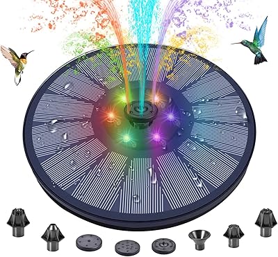 Pompe de fontaine solaire avec 6 lumières led de couleur, mise à niveau