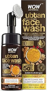 Wow skin science ubtan nettoyant moussant avec brosse faciale intégrée pour un nettoyage