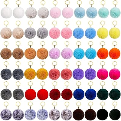 Oshengse 24 pièces 8 cm ensemble de porte-clés à pompons voiture pompons moelleux