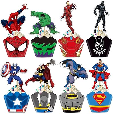 48 pièces de décoration de cupcakes super-héros pour gâteaux fournitures de fête d'anniversaire