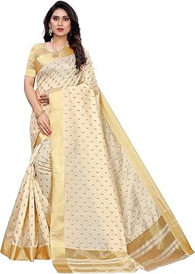 Yashika sari en coton mélangé pour femme avec chemisier (kerala_free size_off white)