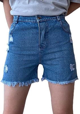 Short en jean pour fille short à ourlet brut, bermuda en jean